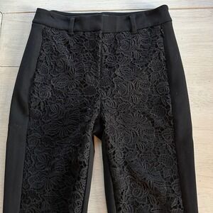White House Black Market The Slim Ankle Pants Black Lace Panel Zip Size 00